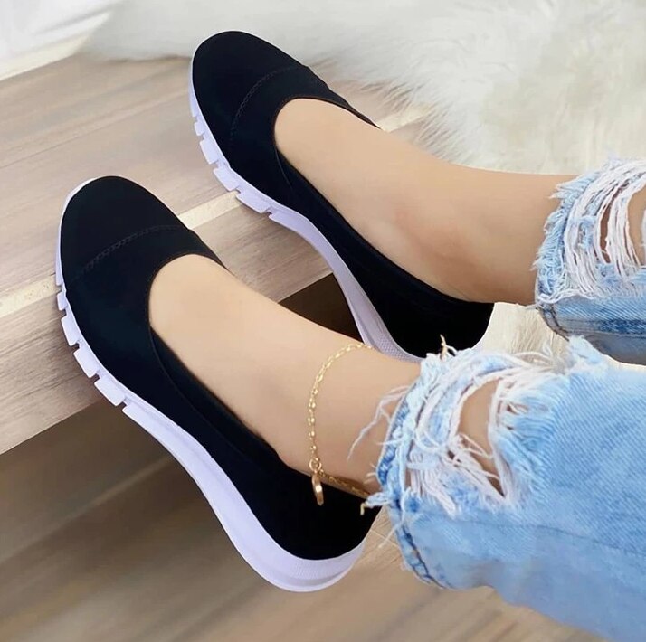Ladies Handmade Solid Color Women Shoes Classic Casual  Flat Heel Shoes Comfortable Non-slip Fashion