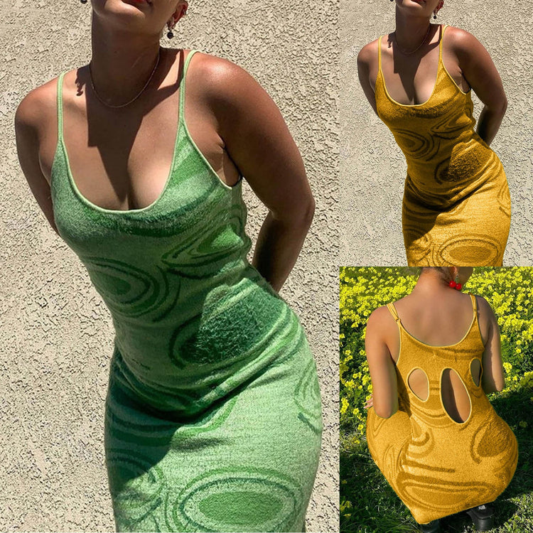2021 Fashion Knit Bodycon Dress Women Slim Fit Beach Party Midi Dresses Y2K Sexy Hollow Out Backless Spaghetti Strap Long Dress