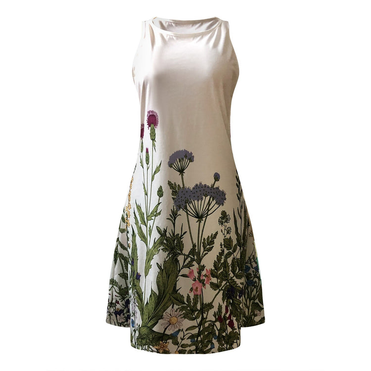 2021 Floral Print Maxi Dress Women Vintage Sleeveless Elegant Long Dress O Neck Casual Plus Size Tuniken Sundress robe de plage