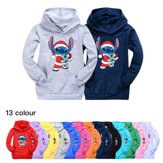 Stitch Christmas Gift Clothing for Kids Cotton Toddler Clothes Girl Autumn Sweatshirt Baby Boy Hoodies Shirt Teenage Tops 8 14 T