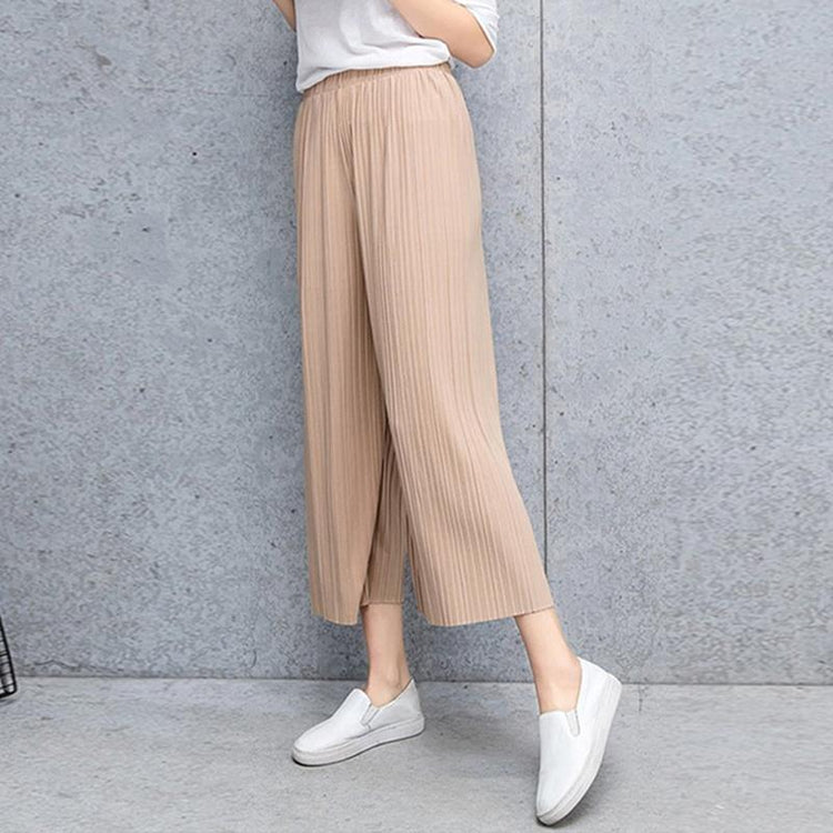 Fold Pleated Pants 2021 Women's Trousers Bottoms Spring Summer Casual Pant Mid Waist Wide Leg Pants Female Pantalon Mujer