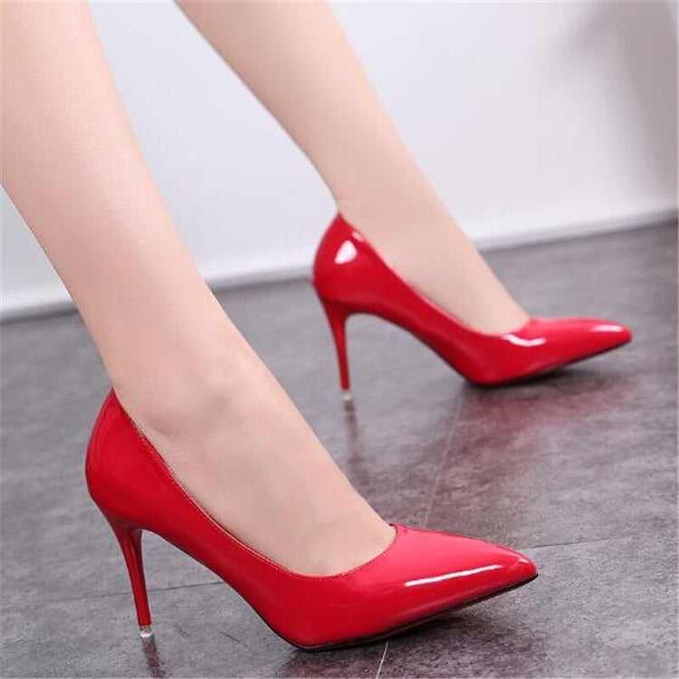 HOT Plus Size 34-40 Women Shoes Pointed Toe Pumps Patent Leather Dress High Heels Boat Shoes Wedding Shoes Zapatos Mujer