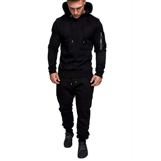 Zipper Print Sweatshirt Men's Sportswear Sets Patchwork Men Spring Casual Hooded Sweatshirt Hoodies 2pc+pants Jogging Suit