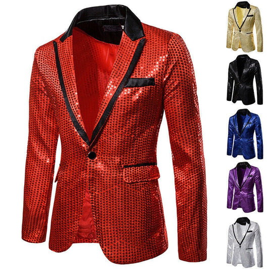 Mens Sequins Patchwork Suit Blazer Jacket 2019 Brand New Male Slim DJ Clubwear Stage One Button Blazer Man Formal Wedding