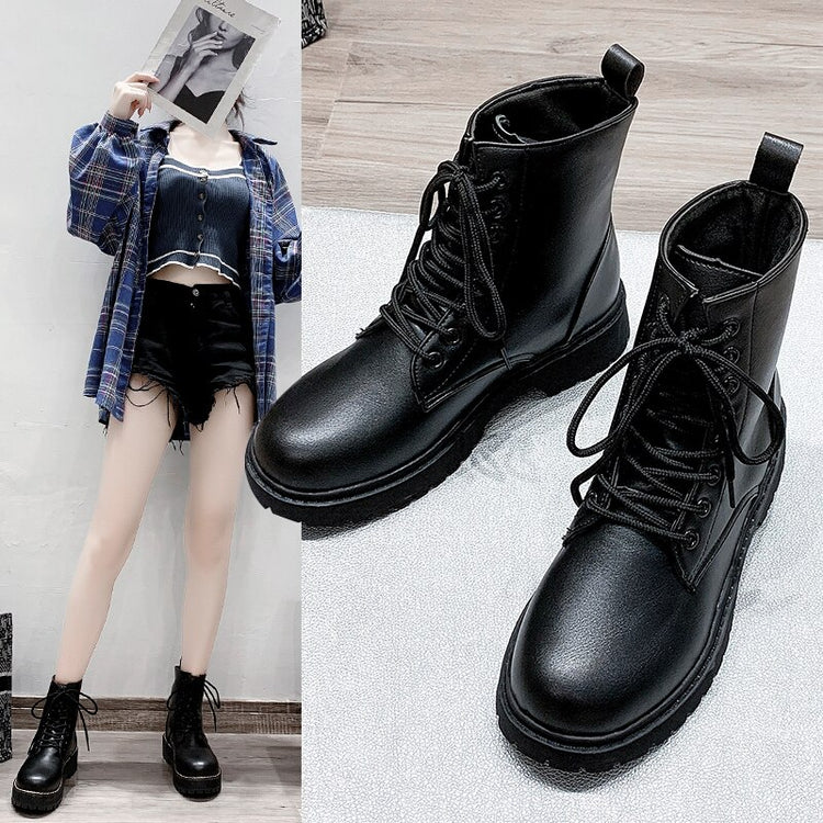 2021 Autumn New Fashion British Style Women's Casual Boots Round Toe Square Heel Thick-soled Comfortable Women's Casual Boots