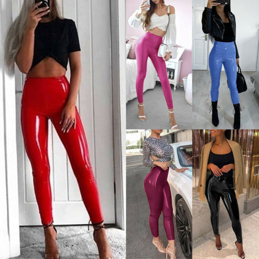 High Waist Women Sexy Leather Pants Leggings Autumn Winter PU Skinny Stretch Pencil Latex Faux Full Length Ladies Trousers