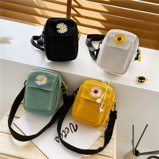 Wide Shoulder Crossbody Bag Woman Canvas Small Square Coin Purse Ladies Casual Fashion Classic Phone Soft Travel Outdoor Mini