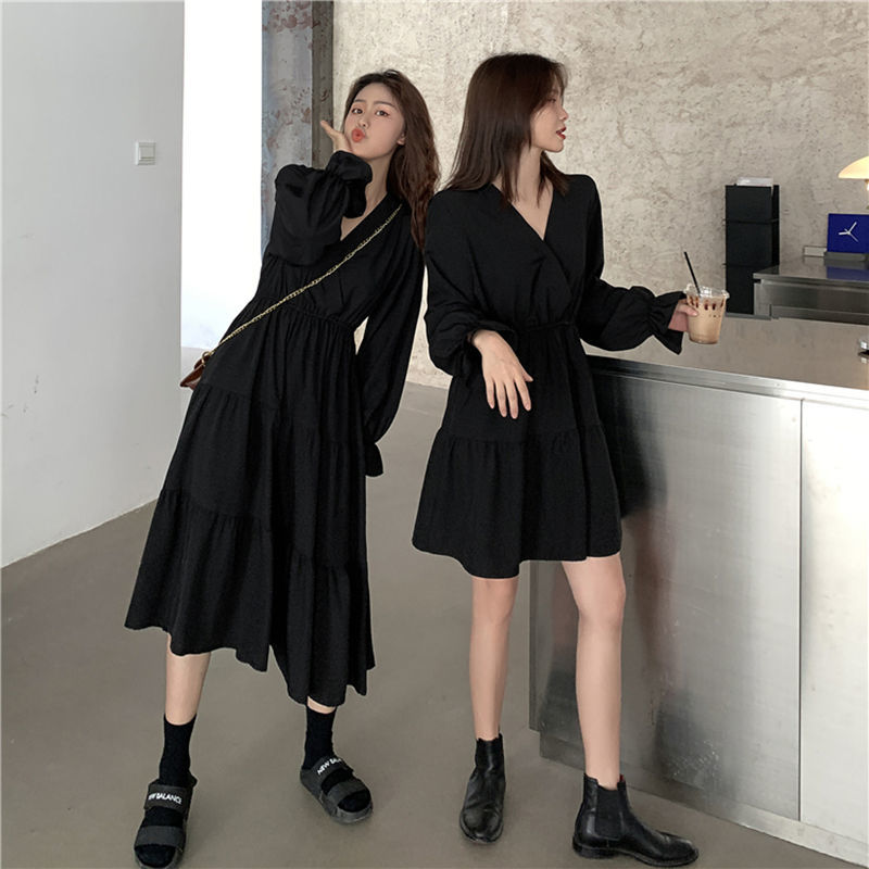 Autumn Korean Style 2020 New Style Black Long-Sleeved Dress Women's Clothing Woman Dress Vestido De Mujer Femme Robe