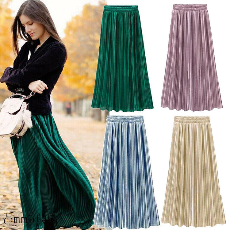 Hot Fashion Women England Style Suit Any Clothing Elegant Long Skirt Lady High Waist Solid Pleated Skirt 4 Colors