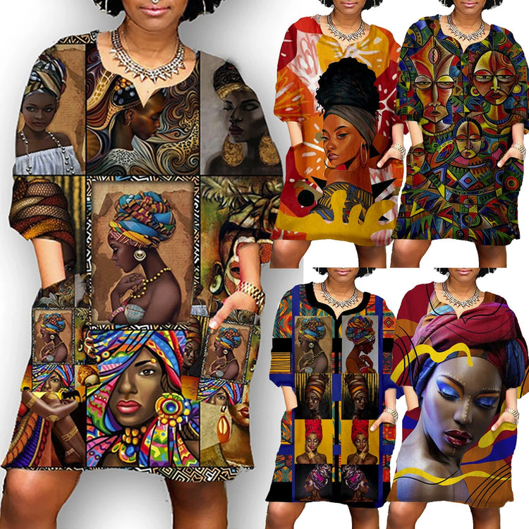 African Dresses for Women Dashiki Print Tribal Ethnic 2021 News Fashion V-neck Ladies Clothes Casual Sexy Dress Robe Party
