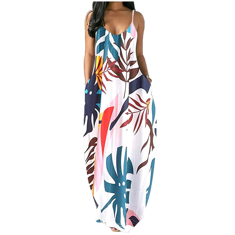 Women Long Maxi Dress 2021 Summer Casual Loose Pockets Elegant Lady Boho Print Beach Sun Dresses Party Robe Sundress Plus Size