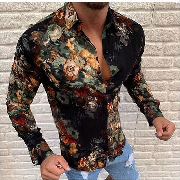 2021 autumn new European and American men's printed trend shirt cardigan short-sleeved shirt for men