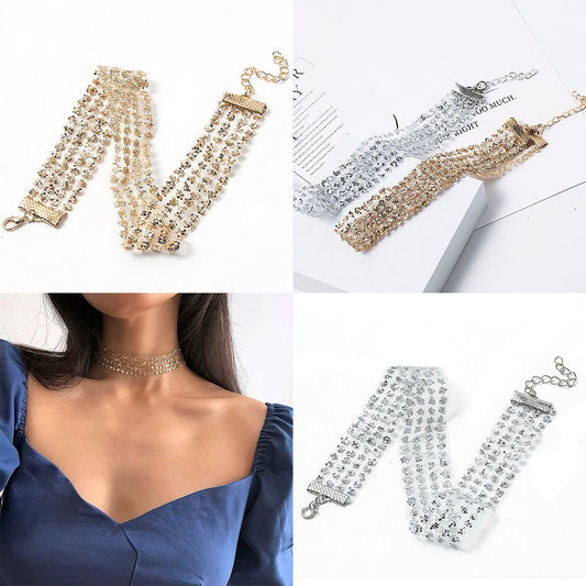 Sequins Mesh Choker Necklace Gold Fashion Women Fashion Jewelry Ladies Sexy Invisible Clavicle Chain Choker Statement