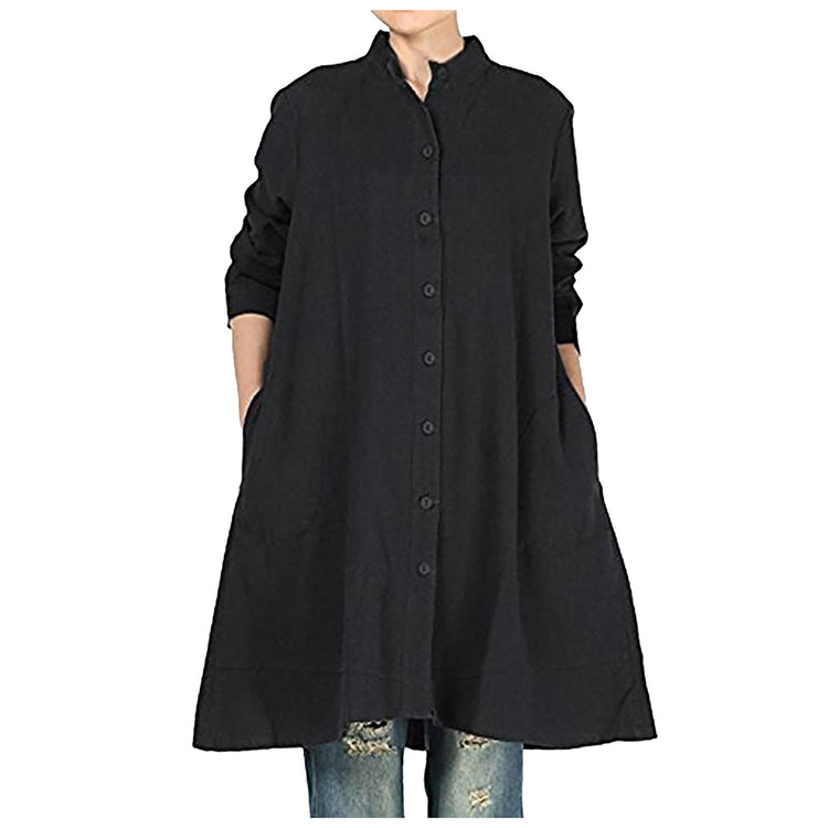 Solid Plus Size Shirts Streetwear Blouse Women Stand Collar Long-sleeved Cotton And Linen Dress Blouses Blusas Chemise Femme