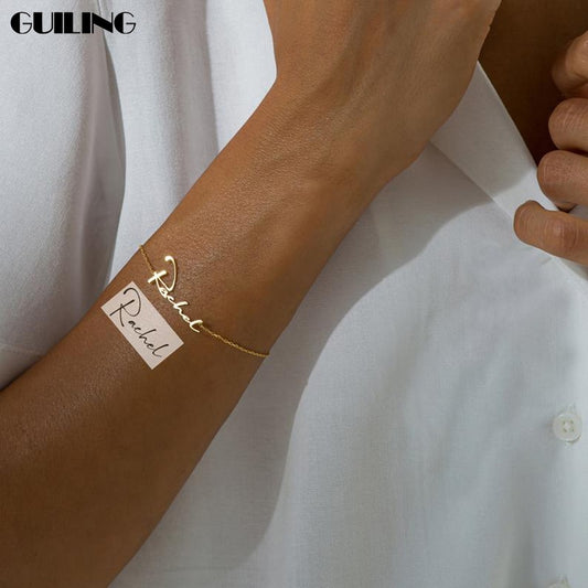 Dainty Personalized Your Handwritten Name Custom Bracelet Signature Art Pendant Charm Bracelet for Women Memorial Gift Jewelry