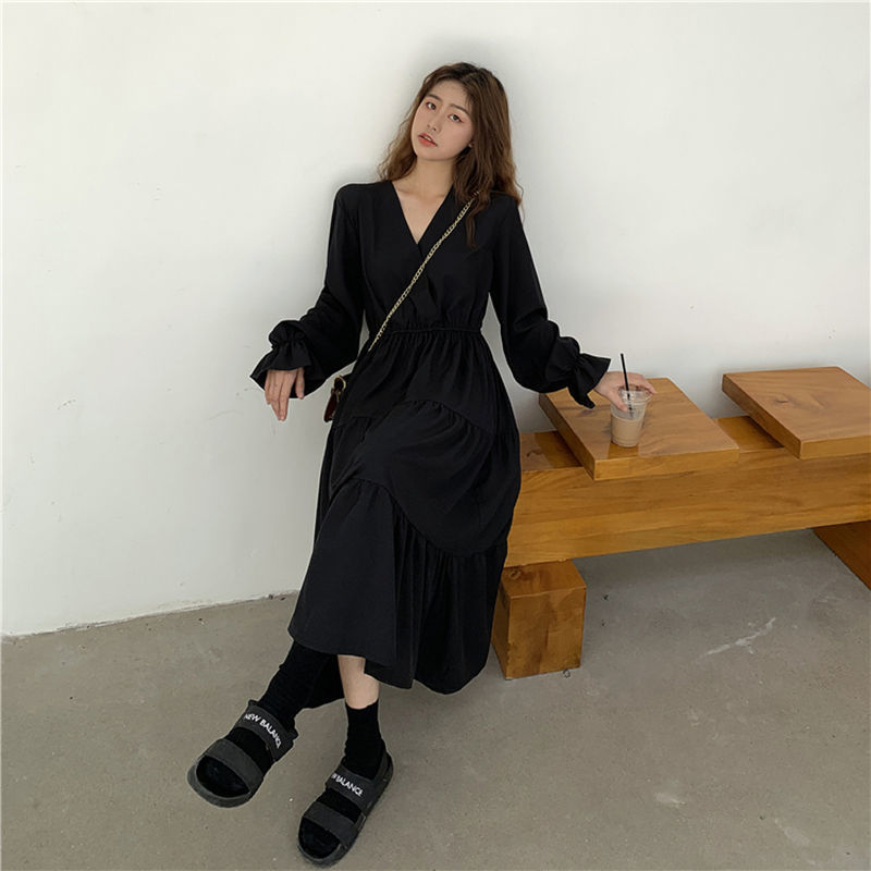 Autumn Korean Style 2020 New Style Black Long-Sleeved Dress Women's Clothing Woman Dress Vestido De Mujer Femme Robe