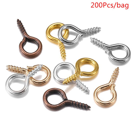 200pcs Small Tiny Mini Eye Pins Eyepins Hooks Eyelets Screw Threaded Gold Clasps Hooks Jewelry Findings For Making DIY
