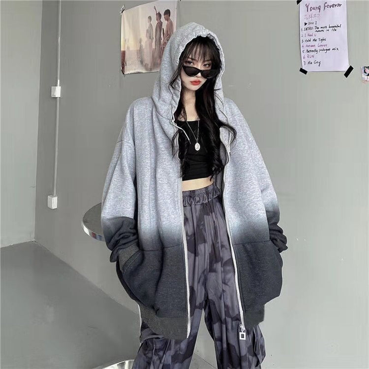 Gradient color jacket 2021 new Korean style trendy goth casual jacket colorblock oversized jacket women coats and jackets women