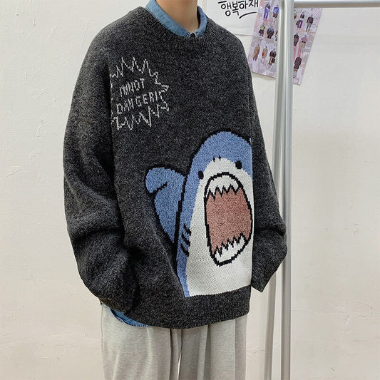 Hip Hop Knitwear Mens Sweaters 2021 Harajuku Fashion Cartoons  Shark Male Loose Casual Streetwear Pullover Oversized Sweaters