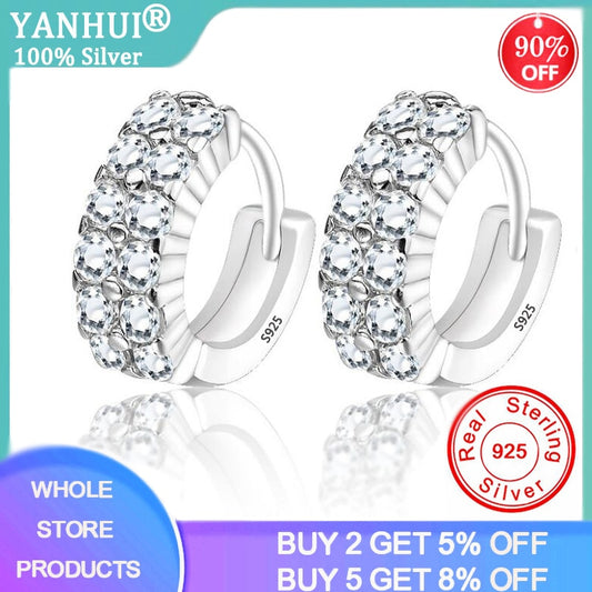 YANHUI Never fade Original 925 Solid Silver Earrings Gift for Women Luxury Circle Cubic Zirconia Earrings Wedding Jewelry E188