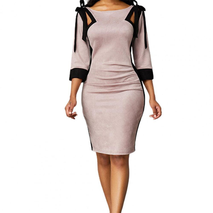 Women Dress Summer Vintage Sexy Hollow Out  Lace Up Hollow Out Sheath Round Neck Split Office Bodycon Dresses Pencil Dress 2XL