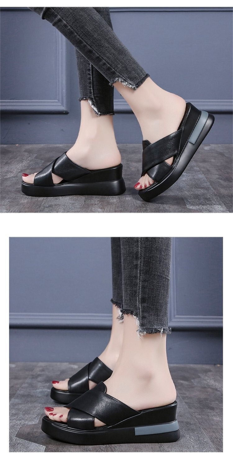 Wedges Slippers Platform High Heels Women Slipper Ladies Outside Shoes Basic Clog Wedge Slipper Flip Flop Sandals