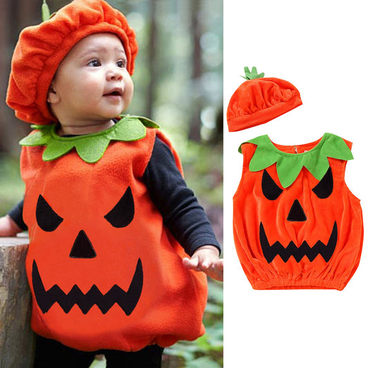 Baby Halloween Clothes Sets Infant Toddler Pumpkin Vest Tops Hat Outfits Boy Girl Cosplay Costume Newborn Clothing Set 0-3 Years