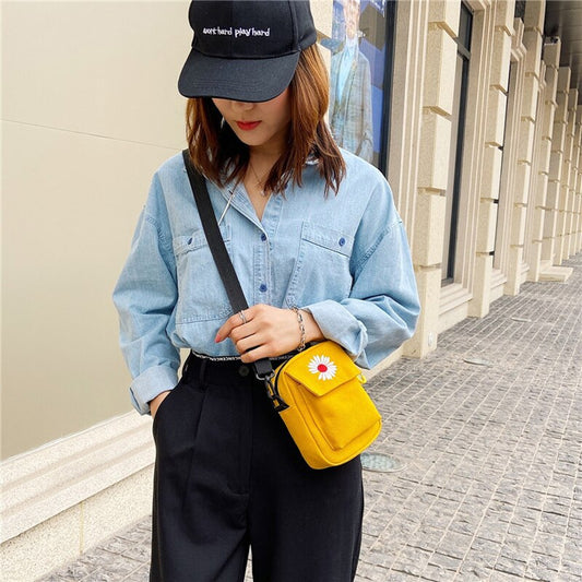 Wide Shoulder Crossbody Bag Woman Canvas Small Square Coin Purse Ladies Casual Fashion Classic Phone Soft Travel Outdoor Mini