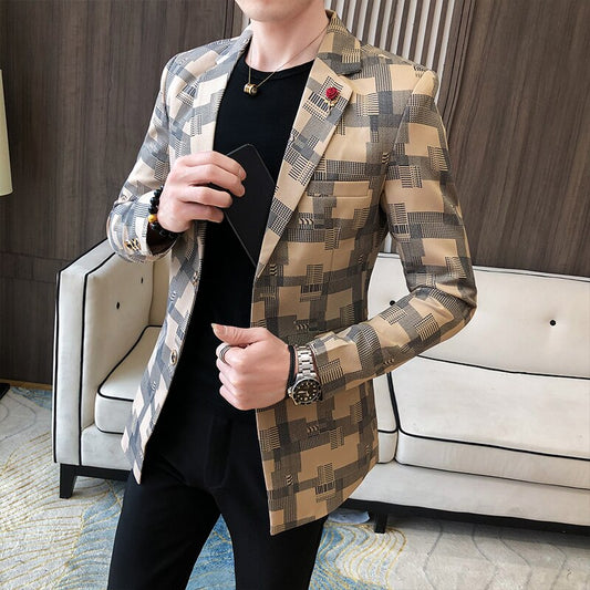 Brand clothing Men's Plaid Suit Blazer Jacket coats Men Korean Casual Slim Club Stage Singer Suit Dress Prom Blazers S-3XL