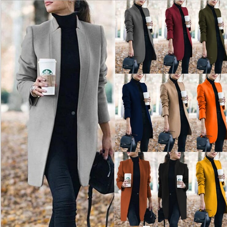 Korea Women Autumn Winter High Quality Wool Coat Ladies Long Sleeve Notched Collar Overcoat Parka Jacket Vintage European Style