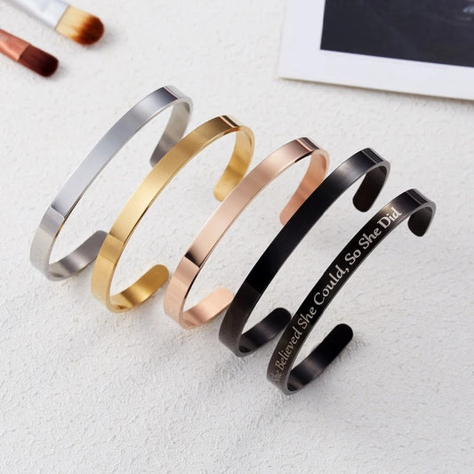 Rinhoo Personalized Stainless Steel Custom Bracelet & Bangle Free Engrave Fashion Cuff Bracelets for Women Lovers Gift Dropship
