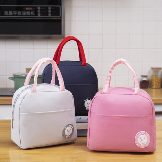 Solid color Functional Type Cooler Lunch Box Portable Insulated Oxford Lunch Bag Thermal Food Picnic Lunch Bags For Women kid