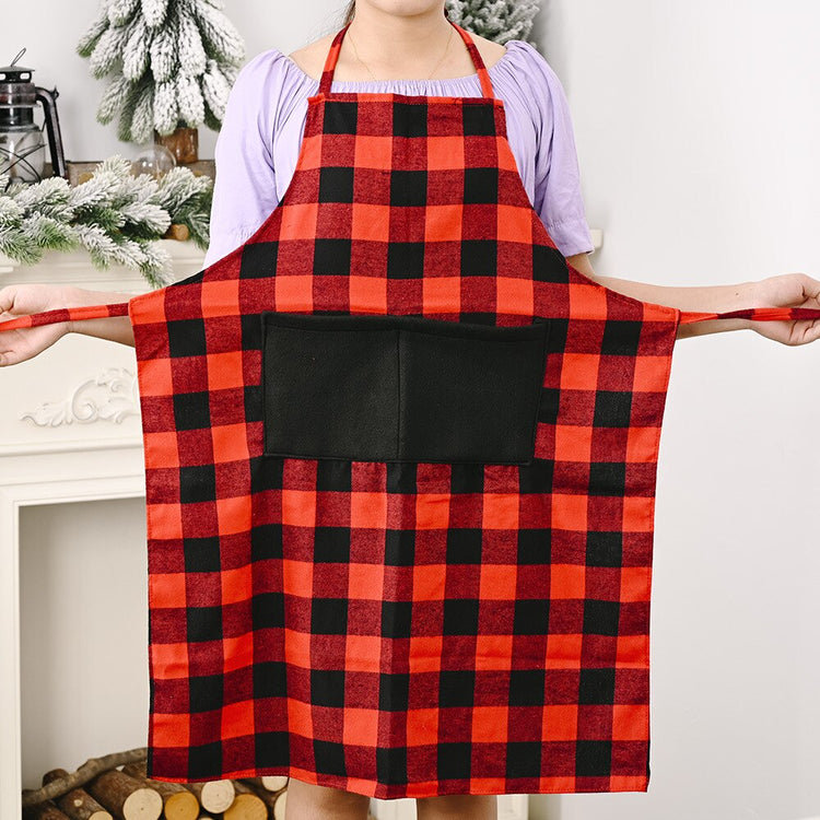 Christmas Red And Black Plaid Kitchen Apron Restaurant Atmosphere Dress Up Dinner Party Cooking Bib Clean Apron 78x61cm