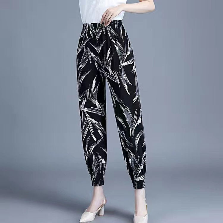 Summer Pants Women Cool Rayon Loose Drawstring Print Dot Casual Mom Sweatpants Big Size Fashion Harem Print Trousers