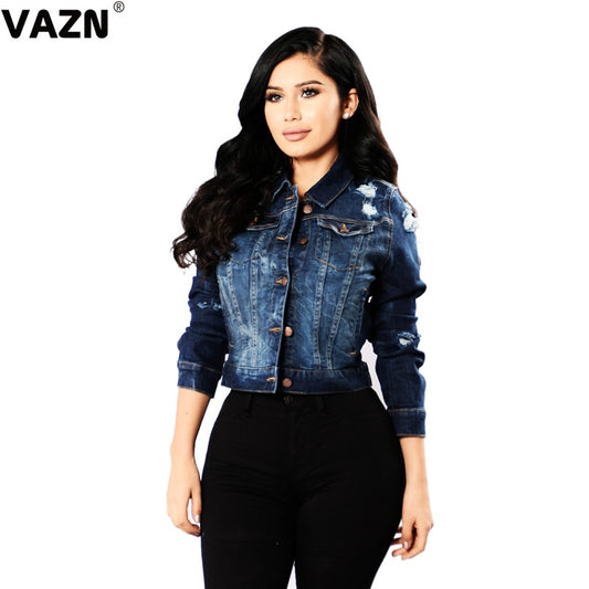VAZN 2020 Hot Sales Plus Size Joker Sexy Young Solid High-end Fashion Full Sleeve High Waist Women Short Denim Outwears