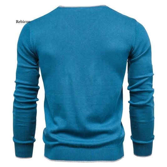 New Cotton Pullover V-neck Men's Sweater Fashion Solid Color High Quality Winter Slim Sweaters Men Navy Knitwear