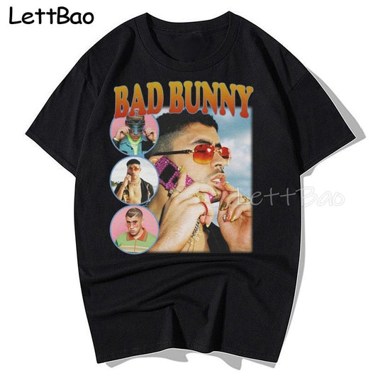 Bad Bunny 100% Cotton Men T Shirt Hip Hop Tees Streetwear Cool Mens Clothing Oversized T-shirt Harajuku T Shirt for Men O-neck
