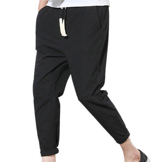 Men Track Pants Solid Color Men Pants All Match Elastic Waist Pockets Drawstring Oversize Pants Trousers