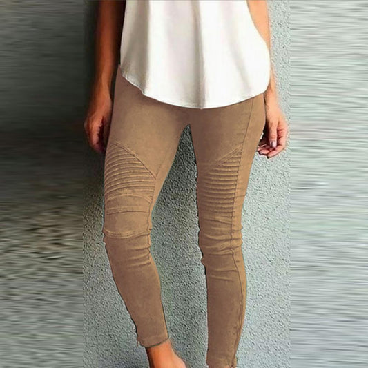 Women Fashion Solid Color Elastic Waistband Slim Skinny Pencil Pant Trouser  Skinny Pencil Pant