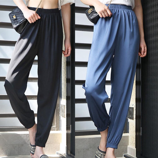 JIAYAN Summer Women's Pants Casual Solid High Waisted Trousers Bottoms Loose Sports Soft Pants Comfort Female Slacks