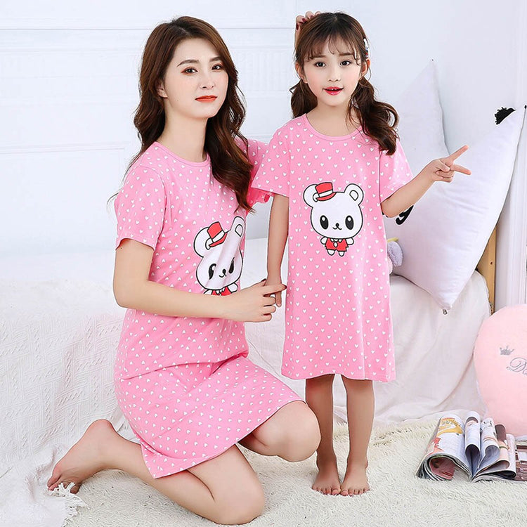 Mom Me Clothes Girl Nightgown Girls Night Dress Women Plus Size Smile Pijama Cute Pajama Dress Mother Daughter Dress Family Look