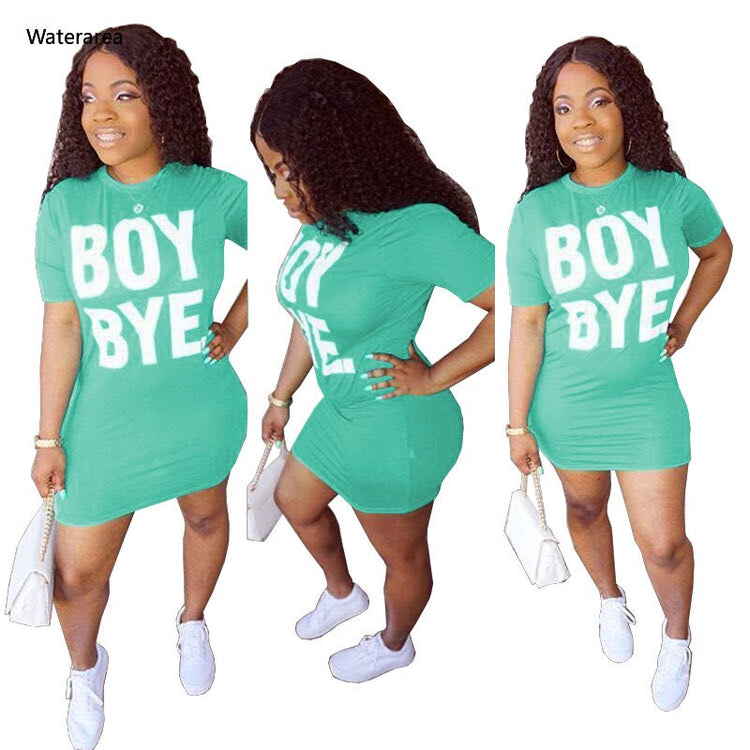 2020 Summer Women Boy Bye Letter Print Bodycon Tee Midi Dress Elegant Office Lady Sporty O-neck T-shirt Mini Dresses Vestidos
