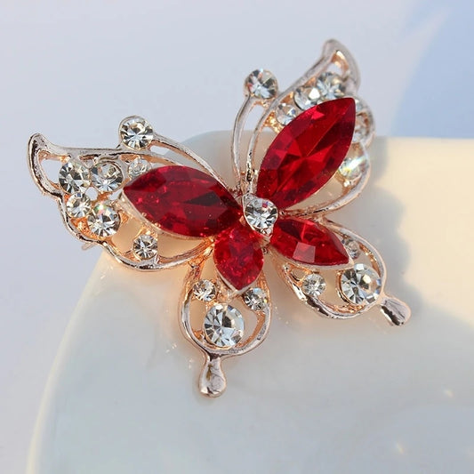 Butterfly Insect Pins Hot Sale Party Gift Brooch New Fashion Beauty Women Gold Zinc Alloy Crystal Exquisite Flower