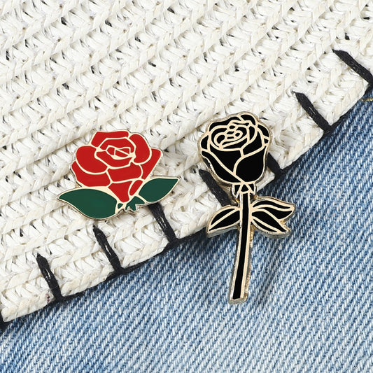 Fashion Flower Lapel Pin Women Badge 2PC Red Black Rose Design Metal Brooch Pins Couple Romantic Gift Dating Wedding Jewelry