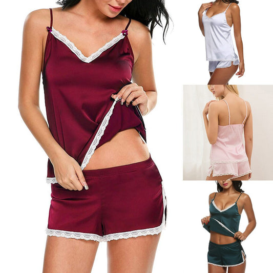 #18 Womens Sexy Satin Sling Sleepwear Lingerie Lace Bowknot Nightwear Underwear Set Night Dress Underwear Erotic Hot пижама