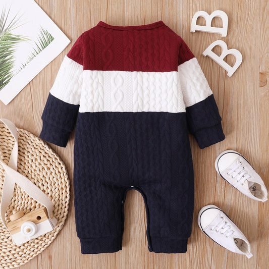 3 6 9 12 18 Months Autumn Baby Clothes For Boys Girls Cotton Romper Long Sleeve Patchwork Jumpsuit Winter Children's Clothing