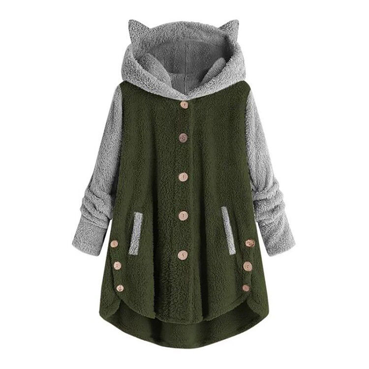 Winter 2021 Women's Clothing Fashion Casual Solid Hooded Long Sleeve Patchwork Pullovers Female Top Qulited Traf Jackets