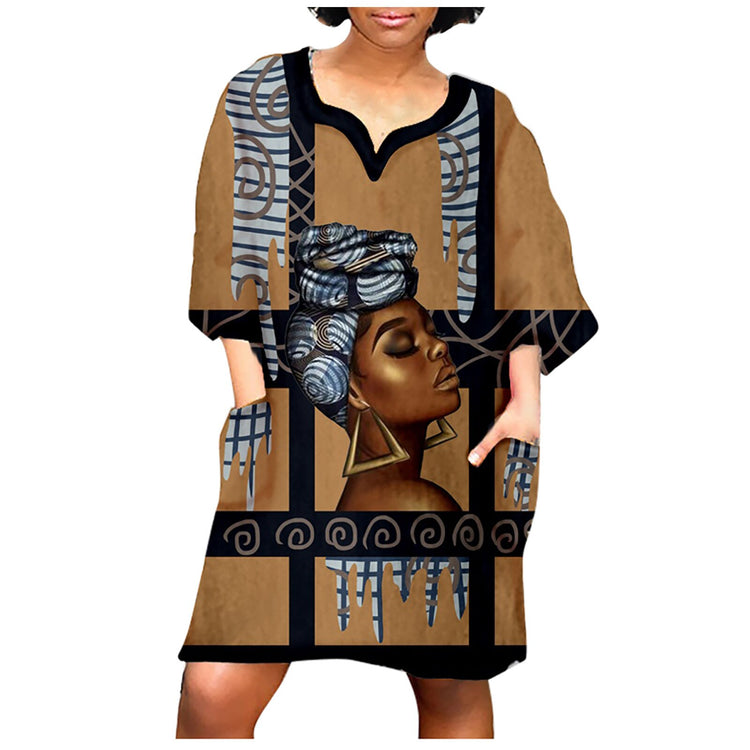 African Dresses for Women 2021 New Fashion Vintage Tribal Ethnic V-neck Ladies Clothes Casual Dress Robe Party Dashiki Dress