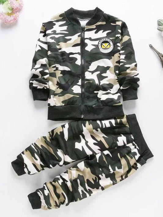 Baby Boys Suit Spring Autumn Winter New Kids Plus Velvet Camouflage Zipper Coat Girls Fall Clothes Two-piece Children's Clothing