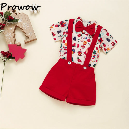 Prowow My First Christmas Baby Boy Clothes Set Gentleman Xmas Romper+Overalls New Year Costume Baby Kids Baby Christmas Outfits